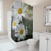 濃い緑の白いデイジー シャワーカーテン (インサイチュ)