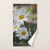 濃い緑の白い野花 バスタオルセット (ハンドタオル)