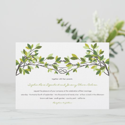 濃い緑の結び付いた愛の木サマー結婚ズ 招待状 (スタンド正面)