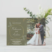 濃い緑の結婚式招待状と写真 招待状 (スタンド正面)