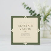 濃い緑の縁ど日付の保存招待状 セーブザデート (スタンド正面)