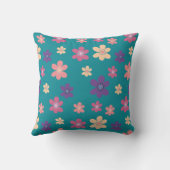 濃い緑の背景にピンクの花のパターン クッション (裏面)