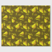 濃い緑の背景に黄色い梨 ラッピングペーパー (フラット)