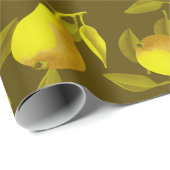 濃い緑の背景に黄色い梨 ラッピングペーパー (ロールコーナー)