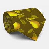 濃い緑の背景に黄色の梨 ネクタイ (ロール)