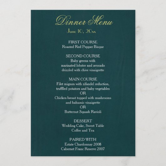 濃い緑の背景のメニュー メニュー (正面)