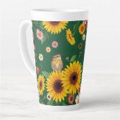 濃い緑の背景の鳥と花 カフェラテマグ (左アングル)