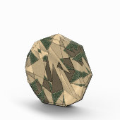 '濃い緑の背景'上のベージュ三角形切り出し フォトブロック (右)