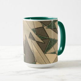 '濃い緑の背景'上のベージュ三角形切り出し マグカップ