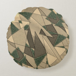 '濃い緑の背景'上のベージュ三角形切り出し ラウンドクッション