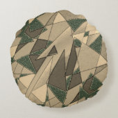 '濃い緑の背景'上のベージュ三角形切り出し ラウンドクッション (裏面)