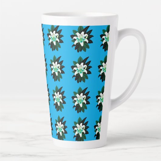 濃い緑の葉と白いユリの花 カフェラテマグ (右)
