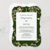 濃い緑の葉葉色のシルバ結婚ーズ 招待状 (正面/裏面)