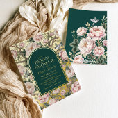 濃い緑の金ゴールドの花のブライダルシャワー 箔招待状