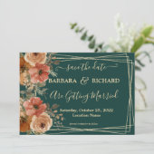 濃い緑の金ゴールドフローラ水の色救の日付 招待状 (スタンド正面)