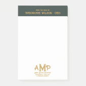 濃い緑の金ゴールド3文字ビジネスモノグラムロゴ ポストイット (正面)