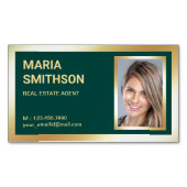 濃い緑の金箔エステート実在不動産仲介業者写真 マグネット名刺 (正面)