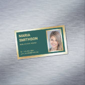 濃い緑の金箔エステート実在不動産仲介業者写真 マグネット名刺 (インサイチュ)