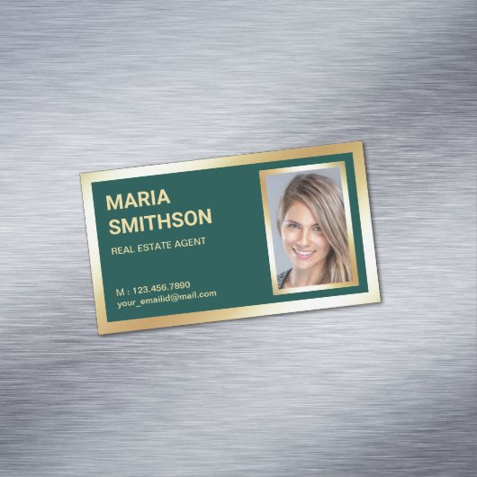濃い緑の金箔エステート実在不動産仲介業者写真 マグネット名刺 (インサイチュ)