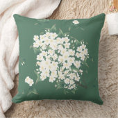 濃い緑の陶器の模様に白い花 クッション (ブランケット)