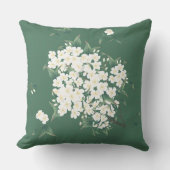 濃い緑の陶器の模様に白い花 クッション (正面)