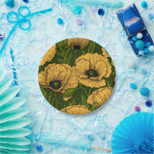 濃い緑の黄色いケシ ペーパープレート (パーティー)