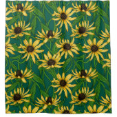 濃い緑の黄色のルベキア シャワーカーテン (正面)