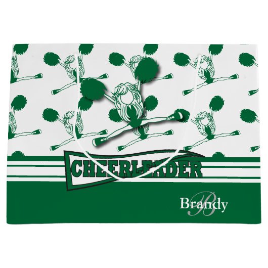 濃い緑をパーソナライズ📣チアリーダー ラージペーパーバッグ (正面)