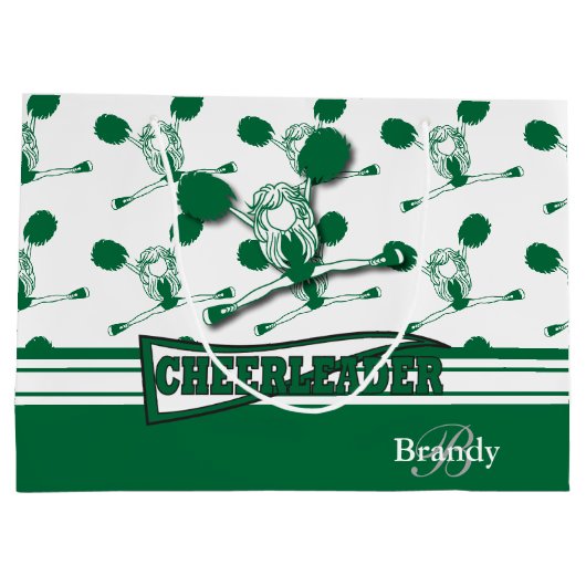 濃い緑をパーソナライズ📣チアリーダー ラージペーパーバッグ (裏面)