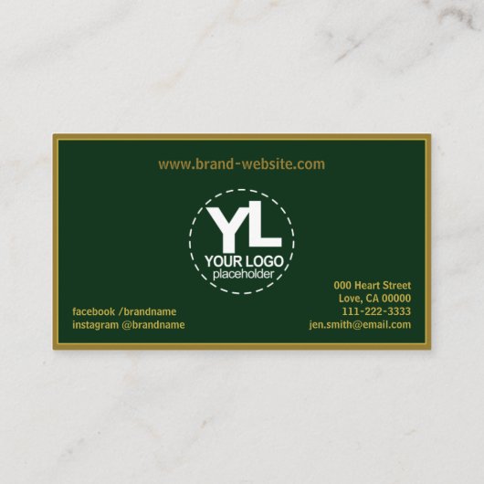 濃い緑エレガントの黒のモノカスタムグラムとロゴ 名刺 (裏面)