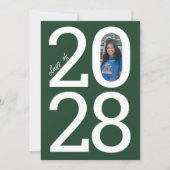 濃い緑モダンの学年と写真卒業 案内状 (正面)