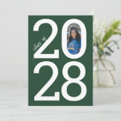 濃い緑モダンの学年と写真卒業 案内状 (スタンド正面)