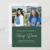 濃い緑モダンの学年と写真卒業 案内状 (裏面)