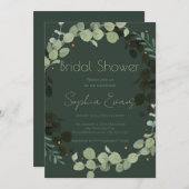 濃い緑モダンの緑と離れブライダルシャワー 招待状 (正面/裏面)