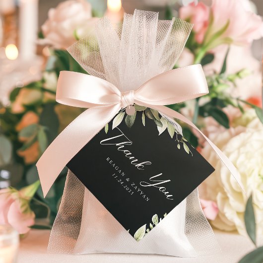 濃い緑モダンの葉結婚は感謝 フェイバータグ