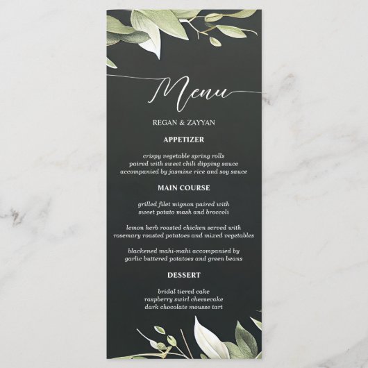 濃い緑モダンの離れ緑の結婚 メニュー (正面)