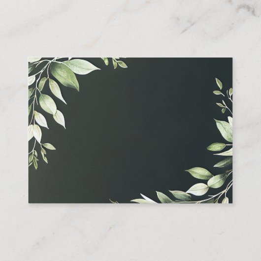 濃い緑モダン色の葉詳細結婚ズ エンクロージャーカード (裏面)