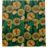 濃い緑色のダンデリオン牧草地 シャワーカーテン (正面)