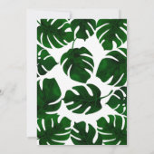 濃い緑色のトロピカルリーフ ホワイト&ゴールドのウェディング 招待状 (裏面)