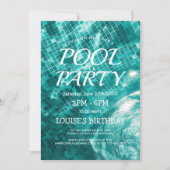 濃い緑色のプールの水　プールパーティ 招待状 (正面)