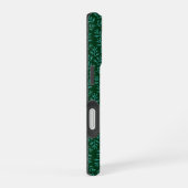 濃い緑色の背景にティールの植物の葉 iPhone 16ケース (右側面)