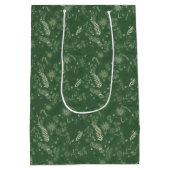 濃い緑色の花の落書き ミディアムペーパーバッグ (裏面)
