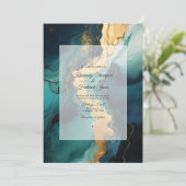 濃い緑、クリームと金ゴールドイン結婚ク 招待状 (スタンド正面)