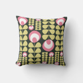 濃い緑、ピンク、黄色の中モダン花パターン クッション (正面)