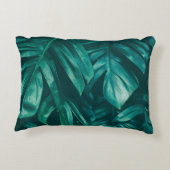 濃い緑、熱帯のジャングルの葉。 アクセントクッション (裏面)