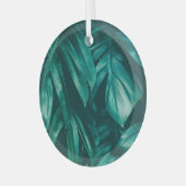 濃い緑、熱帯のジャングルの葉。 ガラスオーナメント (正面左)