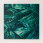 濃い緑、熱帯のジャングルの葉。 ジグソーパズル (横)