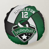濃い緑、白、青の個人用設定バレーボール ラウンドクッション (裏面)