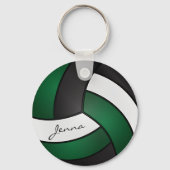 濃い緑、白、黒のバレーボール キーホルダー (正面)