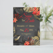 濃い背景にトロピカルな黒と金の葉 セーブザデート (スタンド正面)